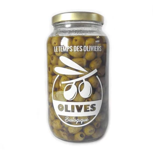 OLVGDH26 - Olives vertes Grèce dénoyautées sous huile citron & basilic 2,6kg - 1,4 kg net égoutté