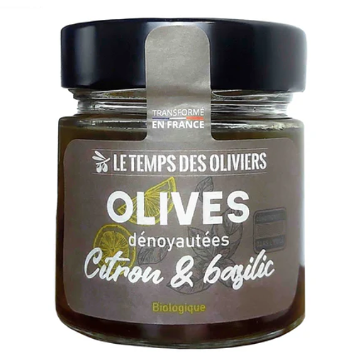 OLVEDHCB180 - Olives vertes Italie dénoyautées citron & basilic 180g net (12)