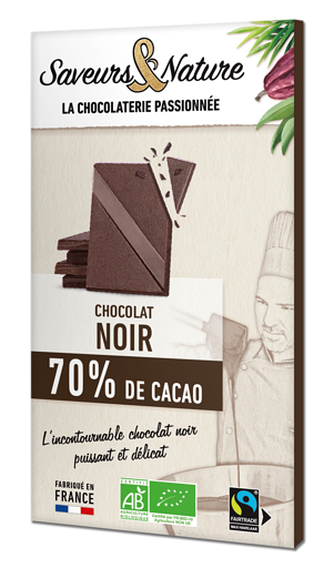 CHN70 - Tablette de chocolat noir 70% - 80g (10*)