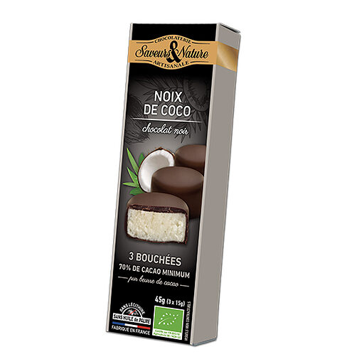 BOUCO - Bouchées noix de coco enrobées choc noir 70% de cacao - 3 x 15g (10)