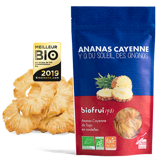 ANASRO100 - Ananas Cayenne Equitable moelleux séché en Rondelles entières Togo - Sachet Zip 100g (10)